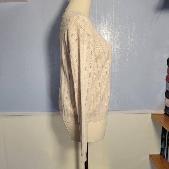 Hello Franki Large Light Oatmeal Cream Crewneck Longsleeve Lightweight Sweater - Picture 4 of 10
